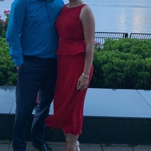 Red 2 piece elegant dress set w/ rhinestone belt